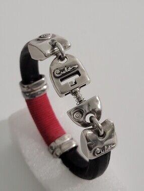 Ciclon Leather & Metal Silver Bracelet